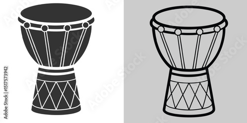 African Drum Silhouette Flat Style Traditional Percussion Vector Illustration