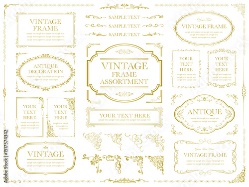 vintage frame set 2_gold／ゴールドのビンテージフレームとあしらい飾りのセット