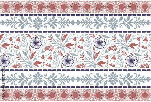 Modern hand drawn flowers.Minimal floral border style.One line seamless pattern.Fashionable botany design.Textile floral texture

