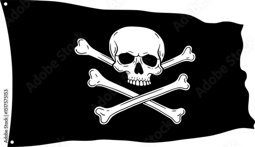 pirate flag, jolly roger, skull and crossbones, black and white, waving flag
