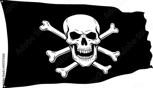 pirate flag, jolly roger, skull and crossbones, black and white, waving flag
