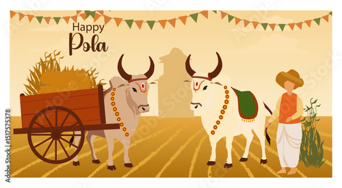Happy Polala Festival Bullock Appreciation Vector Art-03