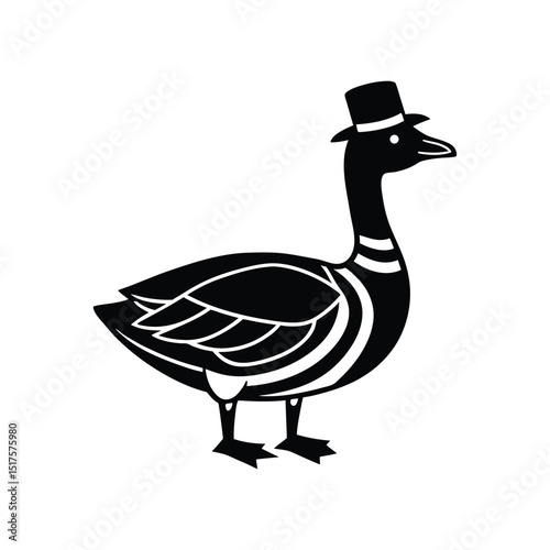 Flat and Minimal goose in uncle sam hat icon vector illustration on white 