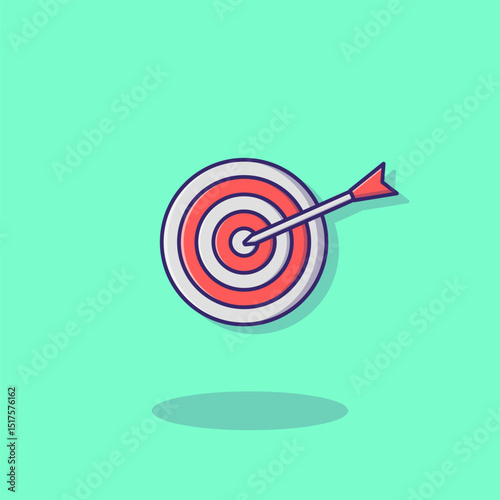 Bullseye: An arrow strikes dead center in the target, symbolizing precision, accuracy, and achievement in a flat design.