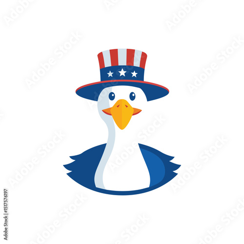 Flat and Minimal goose in uncle sam hat icon vector illustration on white 