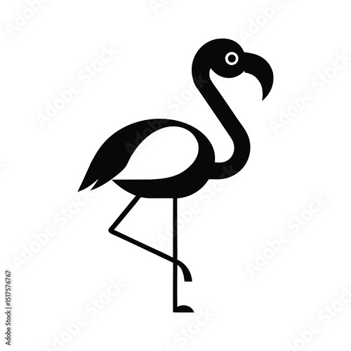 Flamingo Silhouette Flat Illustration Simple Tropical Bird Vector in Flat Style