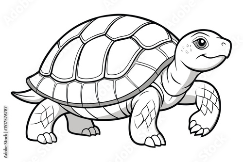 Cute Cartoon Turtle Illustration in Black and White Outline Style