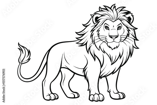 Lion Illustration in Black and White with Detailed Mane