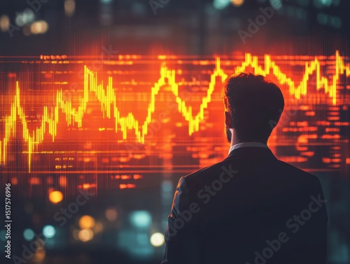 Professional analyzing financial data with stock market trends in city