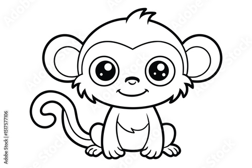 Cute Monkey Cartoon Illustration for Coloring Book or Educational Material
