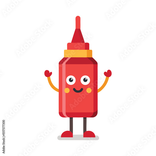 Flat and Minimal a bottle of sauce icon vector illustration on white 