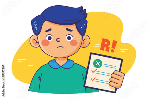 Sad Student Holding a Test with a Failing Grade Result
