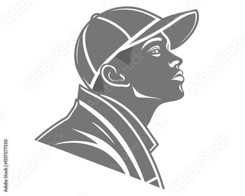 Profile Portrait of a Person in a Cap, Monochrome Style