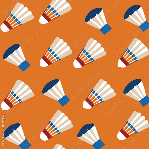 Badminton Shuttlecock Seamless Pattern on Orange Background for Sporty Designs