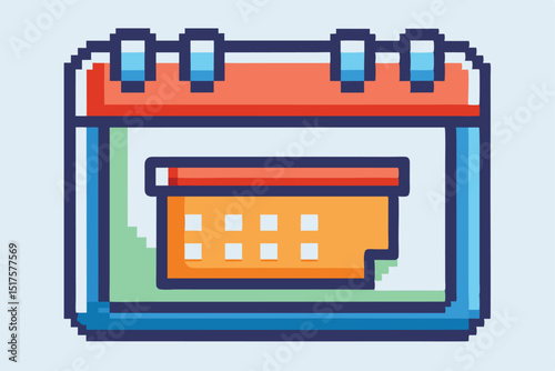 Pixel Art Calendar Icon with Orange and Red Colors for Retro Design