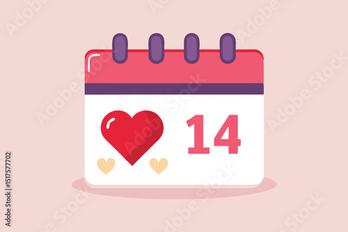 Valentine s Day calendar with heart and number fourteen on pink background