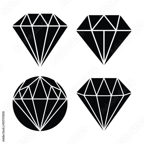 Diamond Gemstone Vector Silhouette Illustration for Jewelry and Luxury Design Elements