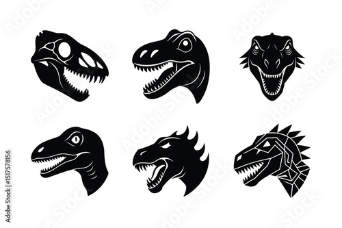 Dinosaur Head Vector Silhouette Illustration for Prehistoric Animal and Education Themes