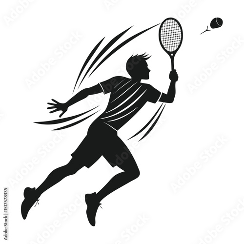 Dynamic Badminton Player Silhouette Hitting Shuttlecock with Racket in Mid Air