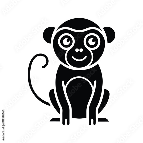 Monkey Silhouette Flat Illustration Simple Jungle Animal Vector in Flat Style