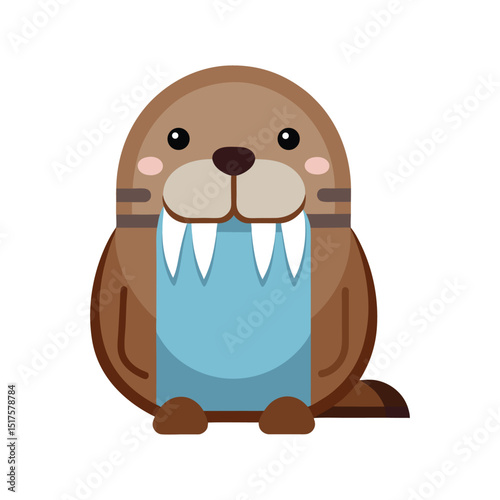 Flat and Minimal a cartoon walrus icon vector illustration isolated on white 