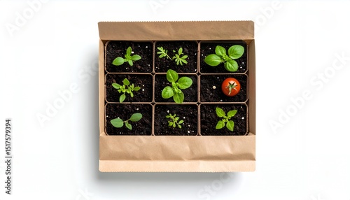 Seedling Starter Kit - Young Plants and Tomato in Biodegradable Pots for Home Gardening