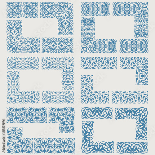 Arabic oriental ornament. Seamless floral pattern. Arabian borders and corners
