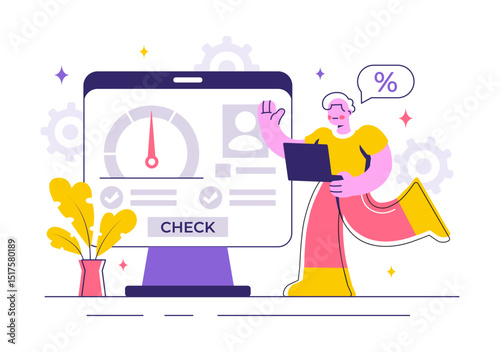 Credit Score Vector Illustration with a Loan Arrow Gauge Speedometer Indicator Displaying Ratings from Poor to Good in a Flat Style Background