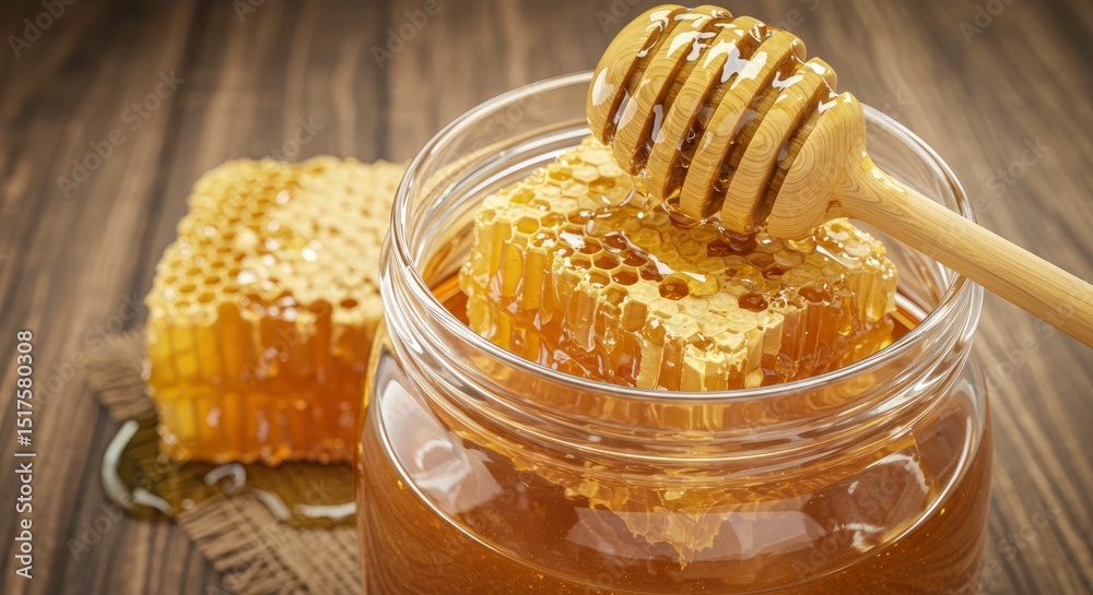 Golden Honeycomb and Honey Jar: Rustic, Sweet Still Life Golden Honeycomb and Honey Jar: Rustic, Sweet Still Life