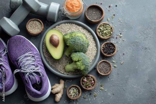 Fitness food, healthy eating.  Workout, nutrition, wellness photo