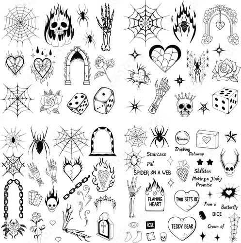 Black and white tattoo flash sheet designs
