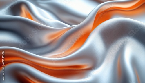 Elegant folds of shimmering satin fabric in silver and orange hues.