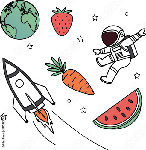 Cartoon space shuttle launch icon vector illustration set