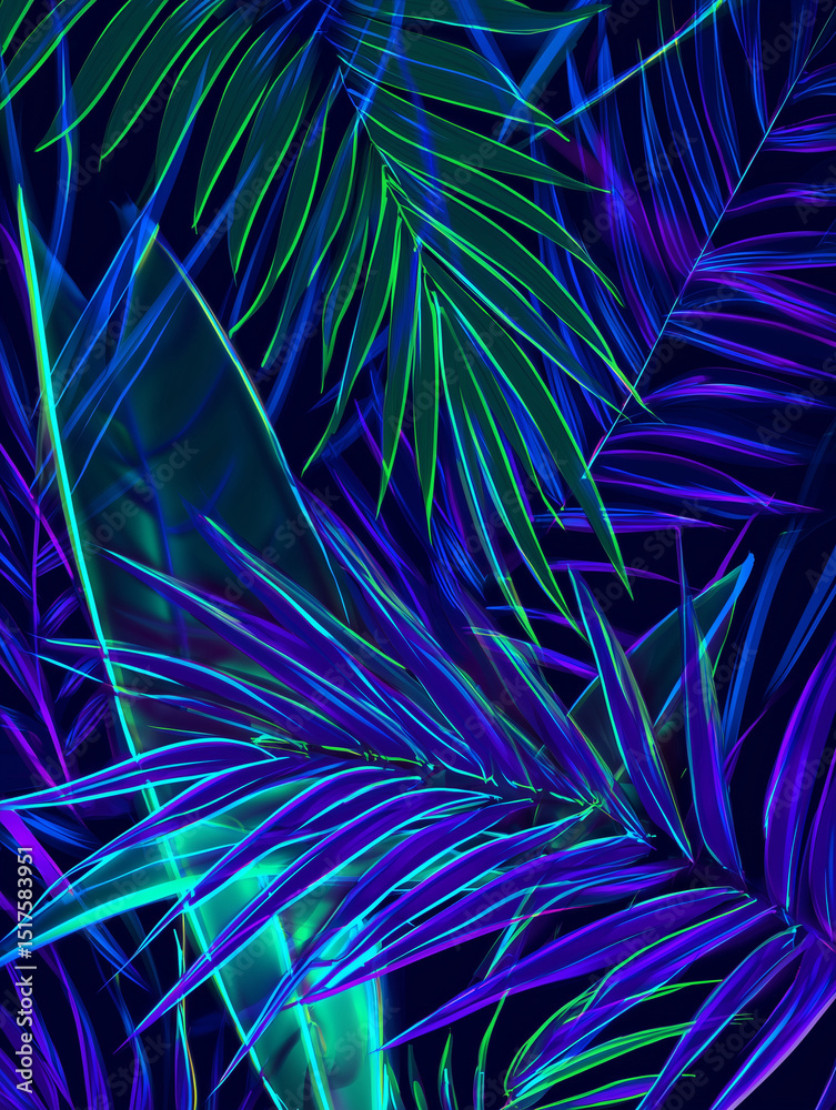 Obraz premium Abstract Neon Leaf Overlay on White Background, commercial botanical print 