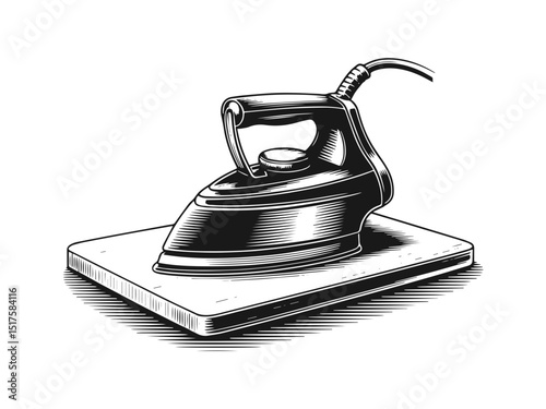 Vintage ironing illustration black and white graphic