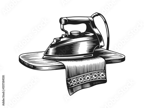 Vintage ironing illustration black and white design