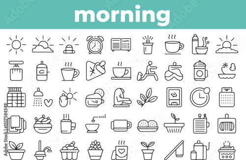 Morning Routine Icons – Editable Stroke Set

