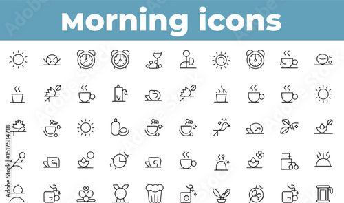 Morning Routine Icons – Editable Stroke Set

