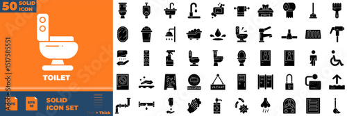 Toilet Solid Editable Icons set. Vector illustration in modern thin solid style of toilet icons: clean, bathroom, flush, etc