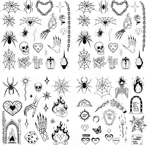 Black and white tattoo flash sheet designs