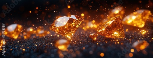 Sparkling gems amidst fiery particles
