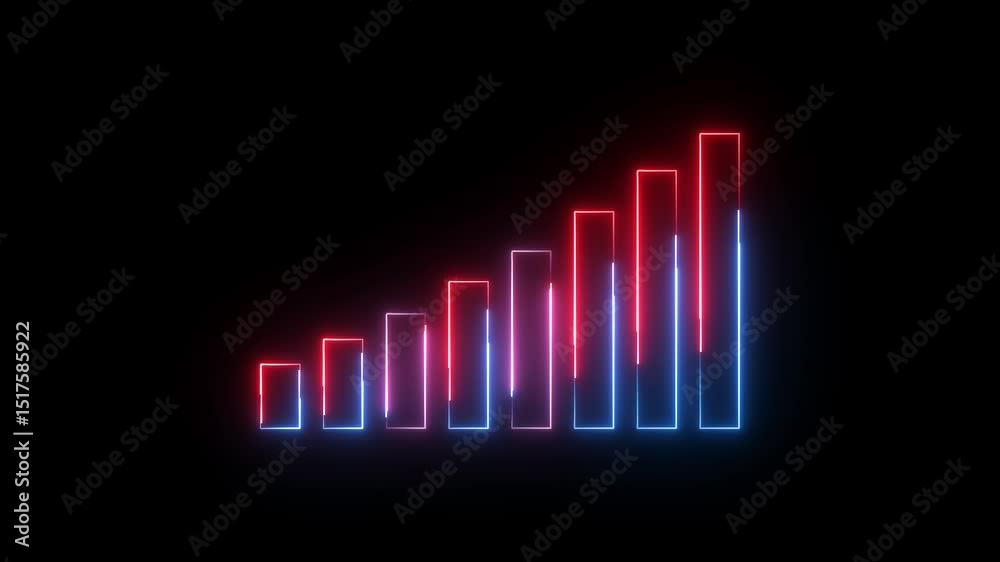 business graph icon animation glowing neon red and blue color business report bar chart presentation arrow sign symbol on black background