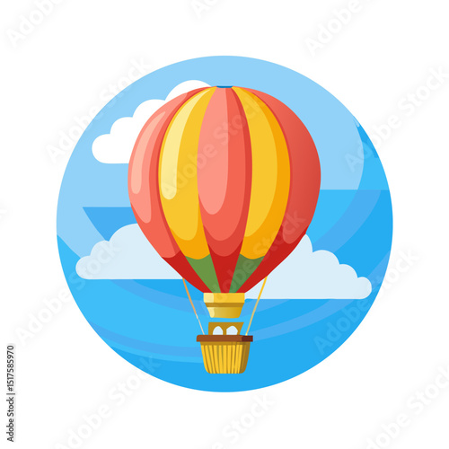 Vector illustration of a colorful hot air balloon floating in a clear blue sky