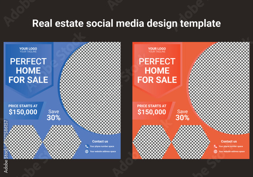 Real estate social media post template design, home sale advertising banner design