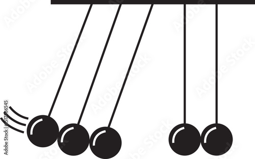 Newton's cradle icon in flat style. Newton cradle minimal, science kinetic art, energy transfer design, momentum and law of motion symbol, hanging concept vector isolated on transparent background.