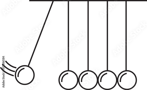 Newton's cradle icon in line style. Newton cradle minimal, science kinetic art, energy transfer design, momentum and law of motion symbol, hanging concept vector isolated on transparent background.
