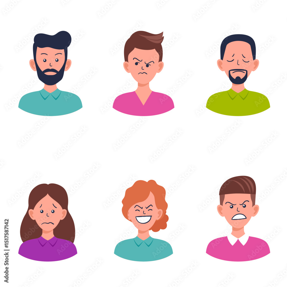 Set of portraits and avatars of man and woman.Facial expression. Set of portraits and avatars of man and woman.Facial expression.