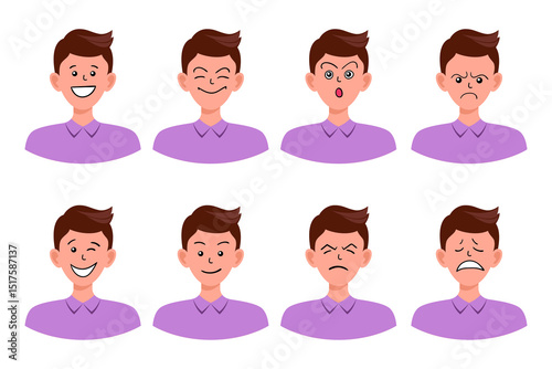 Portraits of man. Boy Avatar.  Male emotions.