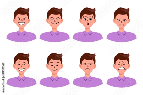 Portraits of man. Boy Avatar.  Male emotions.