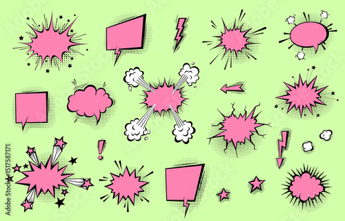 Speech bubbles with halftone shadows in cartoon, comic style.
